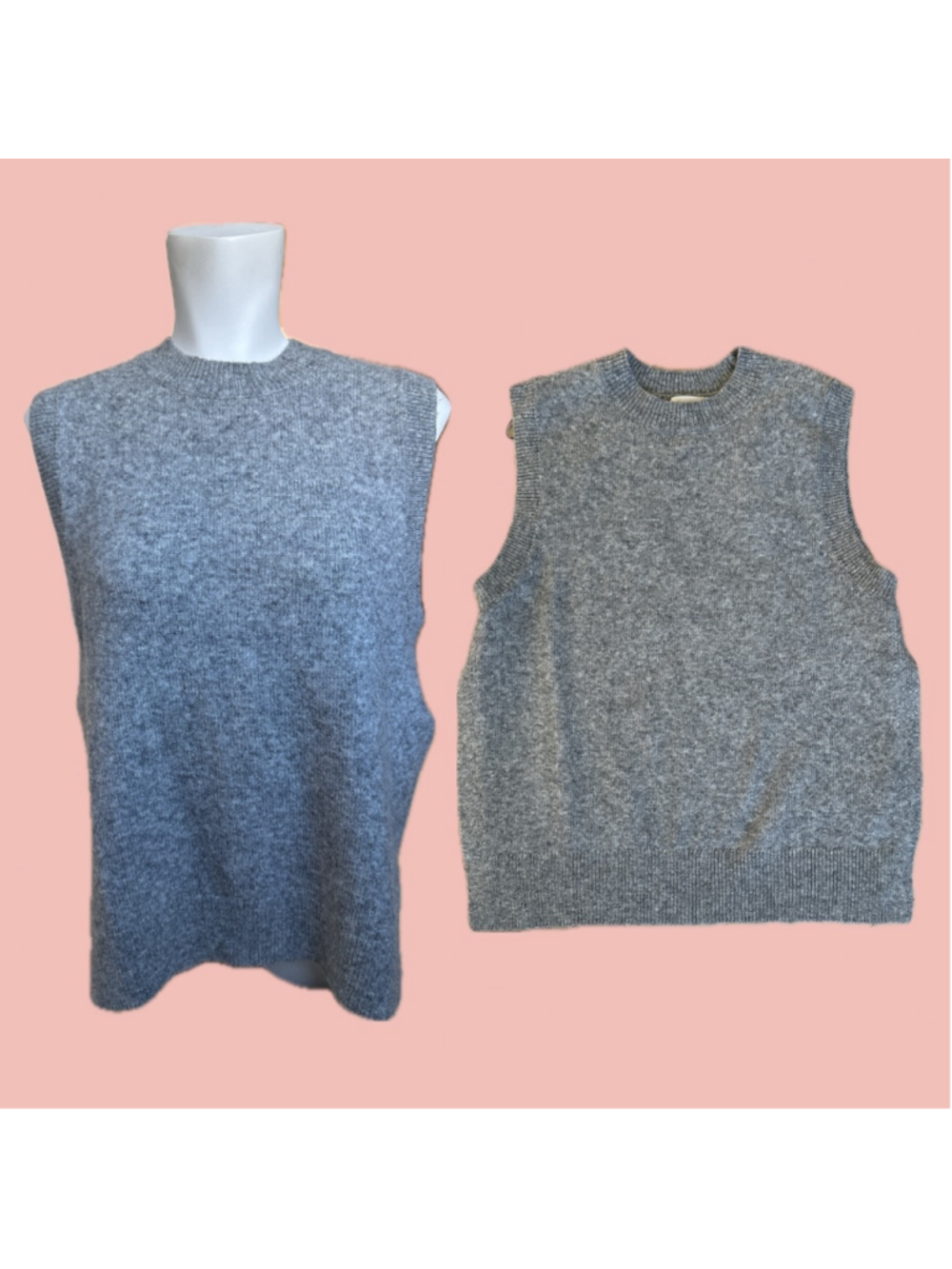 H&M Grey Wool Blend Knit Sweater Vest XS Soft Minimalist Layering Top